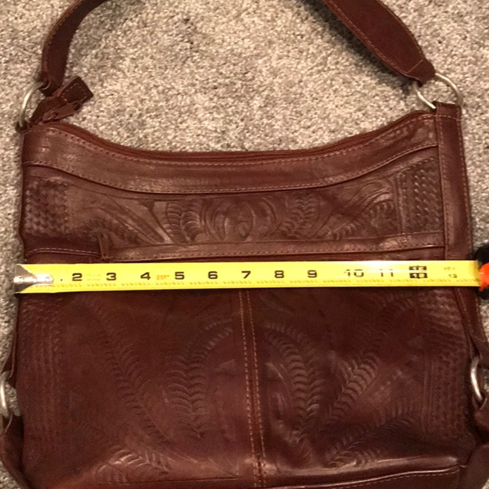 Brown Embossed Leather Shoulder Bag - Picture 7 of 10